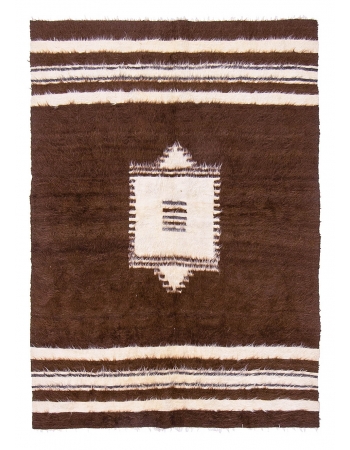 Brown Vintage Turkish Blanket Kilim Rug - 4`2" x 5`11"