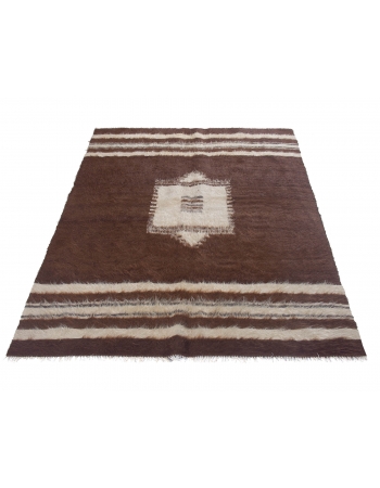 Brown Vintage Turkish Blanket Kilim Rug - 4`2