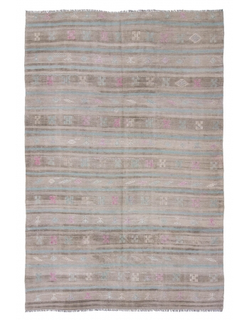 Faded Vintage Turkish Kilim Rug - 6`7" x 9`10"