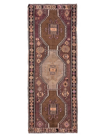 Vintage Decorative Turkish Kars Kilim Rug - 4`8" x 12`10"