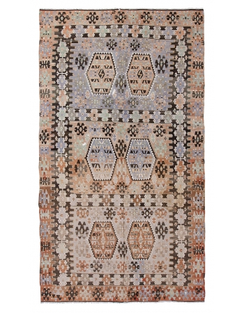Vintage Decorative Turkish Kilim Rug - 5`9" x 10`5"