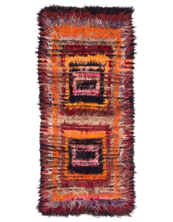 Decorative Vintage Turkish Tulu Rug - 4`11" x 11`2"
