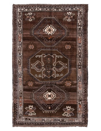 Large Vintage Brown Turkish Kars Rug - 7`5" x 12`4"