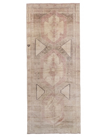 Washed Out Wool Vintage Turkish Rug - 5`5" x 14`5"