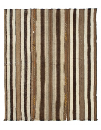 Brown Striped Vintage Turkish Kilim Rug - 8`0" x 9`6"