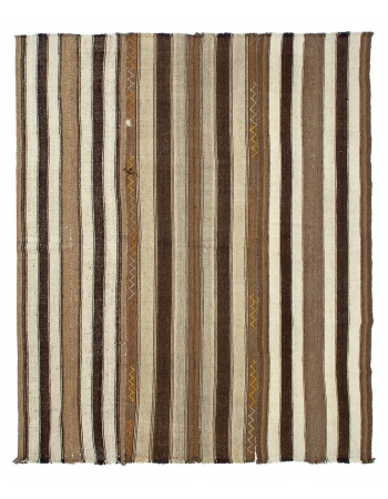Brown Striped Vintage Turkish Kilim Rug - 8`0" x 9`6"