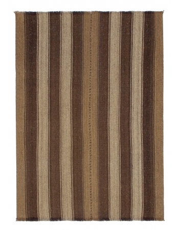 Small Vintage Striped Brown Kilim Rug - 2`8" x 3`10"