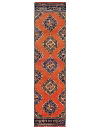 Decorative Vintage Turkish Runner Rug - 2`10" x 11`6"