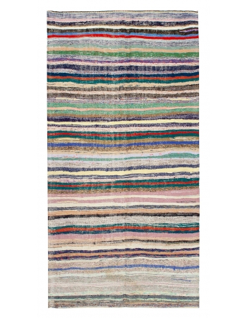 Striped Vintage Turkish Rag Rug - 5`3" x 9`8"