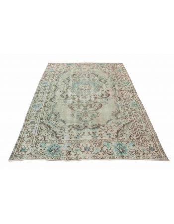 Vintage Green Turkish Oushak Rug - 5`7
