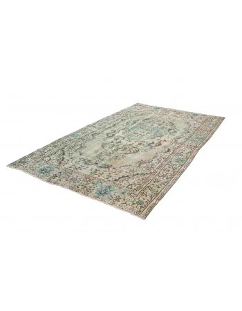 Vintage Green Turkish Oushak Rug - 5`7