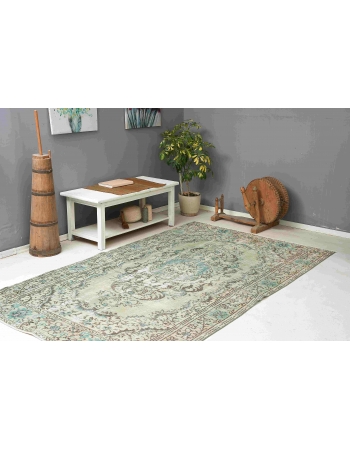 Vintage Green Turkish Oushak Rug - 5`7