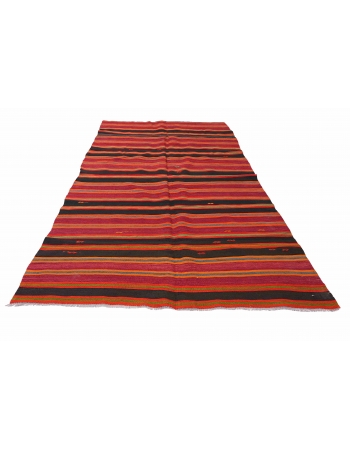 Vintage Striped Turkish Kilim Rug - 5`5