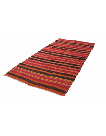 Vintage Striped Turkish Kilim Rug - 5`5