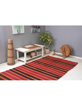 Vintage Striped Turkish Kilim Rug - 5`5