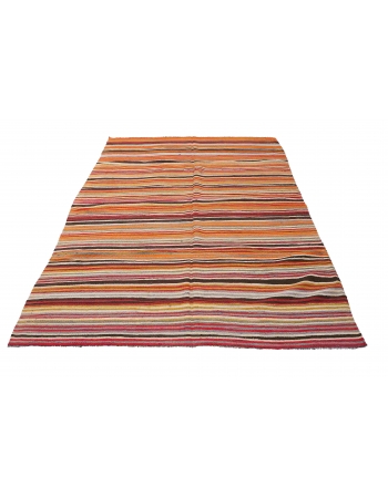 Decorative Striped Turkish Kilim Rug - 6`0