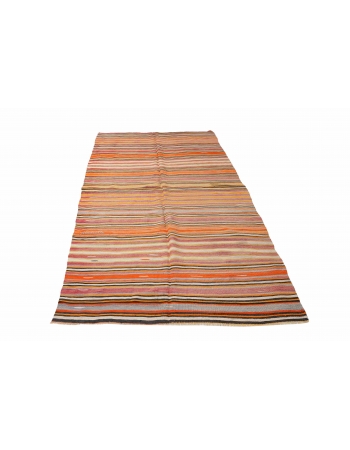 Vintage Turkish Striped Kilim Rug - 5`1