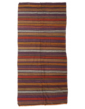 Striped Vintage Turkish Kilim Rug - 5`10″ x 12`8″