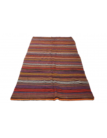 Striped Vintage Turkish Kilim Rug - 5`10