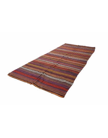 Striped Vintage Turkish Kilim Rug - 5`10