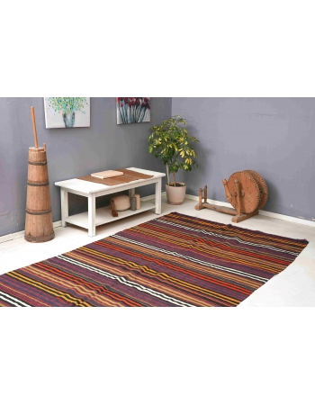 Striped Vintage Turkish Kilim Rug - 5`10