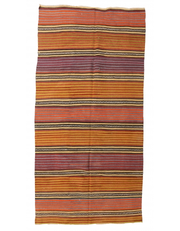 Turkish Striped Vintage Kilim Rug - 4`11″ x 11`2″