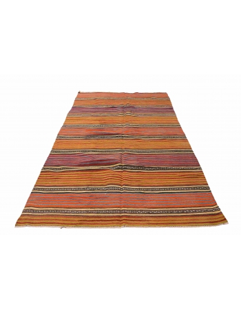 Turkish Striped Vintage Kilim Rug - 4`11
