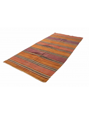 Turkish Striped Vintage Kilim Rug - 4`11