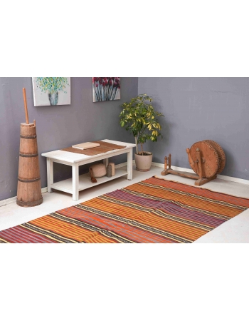 Turkish Striped Vintage Kilim Rug - 4`11