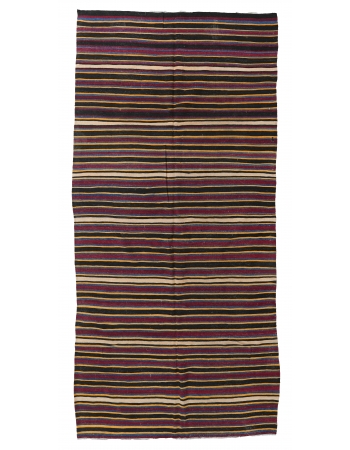 Striped Vintage Turkish Kilim Rug - 5`4″ x 11`5″