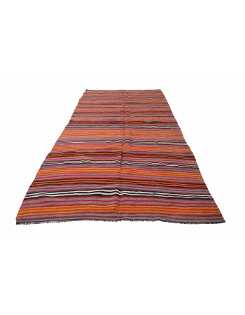 Vintage Striped Turkish Kilim Rug - 5`4