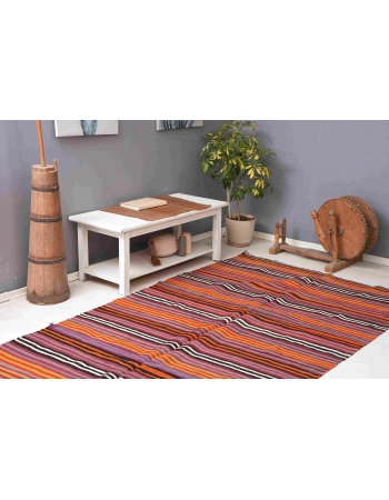 Vintage Striped Turkish Kilim Rug - 5`4