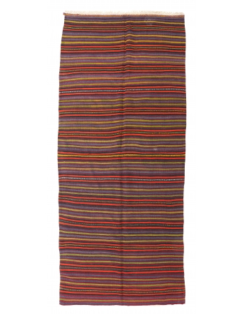 Striped Vintage Turkish Kilim Rug - 5`2″ x 12`0″