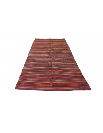 Striped Vintage Turkish Kilim Rug - 5`2