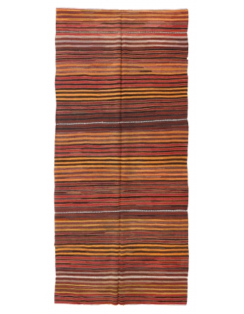 Striped Vintage Turkish Kilim Rug - 5`1″ x 11`7″