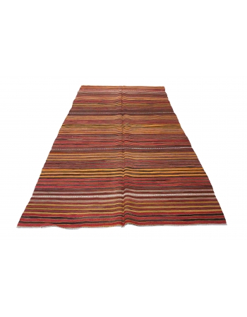 Striped Vintage Turkish Kilim Rug - 5`1