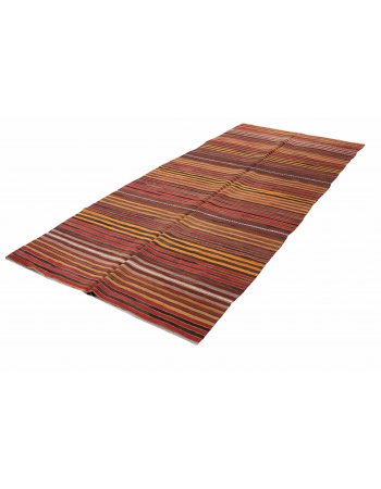 Striped Vintage Turkish Kilim Rug - 5`1