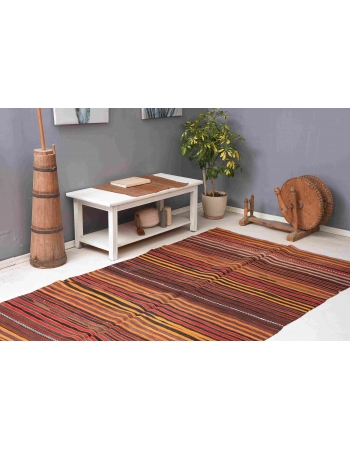 Striped Vintage Turkish Kilim Rug - 5`1
