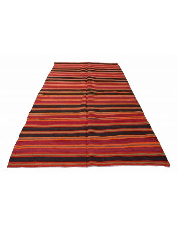 Striped Vintage Turkish Kilim Rug - 5`1