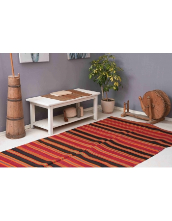 Striped Vintage Turkish Kilim Rug - 5`1