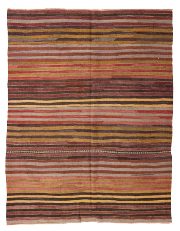 Striped Vintage Decorative Kilim Rug - 5`2″ x 6`10″