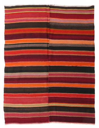 Vintage Striped Turkish Kilim Rug - 5`0″ x 6`1″