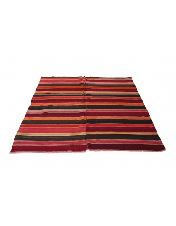 Vintage Striped Turkish Kilim Rug - 5`0