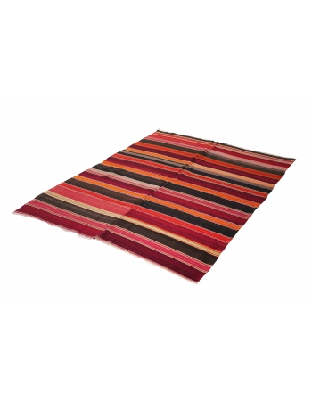 Vintage Striped Turkish Kilim Rug - 5`0