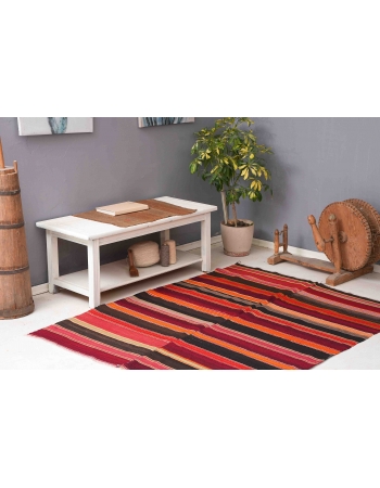 Vintage Striped Turkish Kilim Rug - 5`0