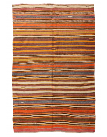 Striped Vintage Turkish Kilim Rug - 5`1″ x 8`0″