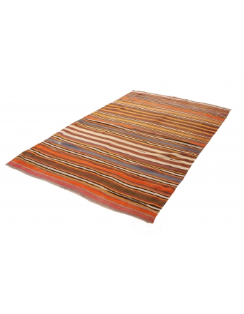 Striped Vintage Turkish Kilim Rug - 5`1