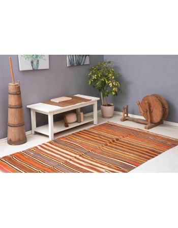 Striped Vintage Turkish Kilim Rug - 5`1