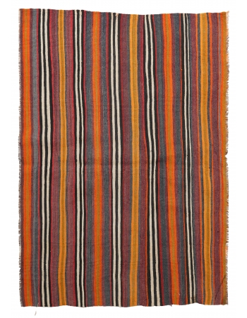 Turkish Striped Decorative Kilim Rug - 4`2″ x 4`11″