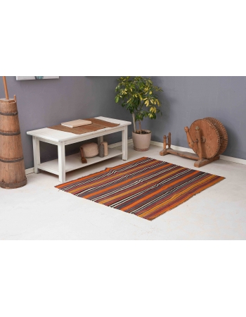 Turkish Striped Decorative Kilim Rug - 4`2